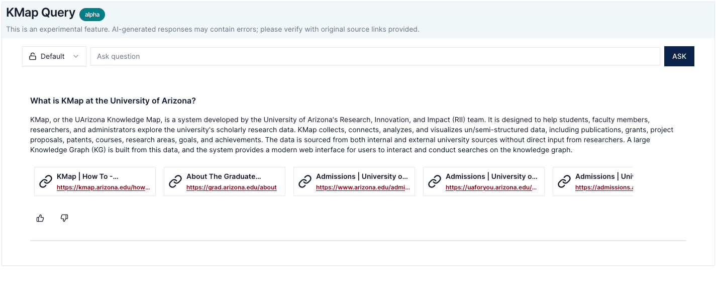 Llm query feature with question what is KMAP at the University of Arizona